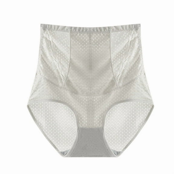 Riecok Women Underwear Brief Seamless High Waist Tummy Control Butt Lifting Breathable Soft Comfortable Briefs Gray L