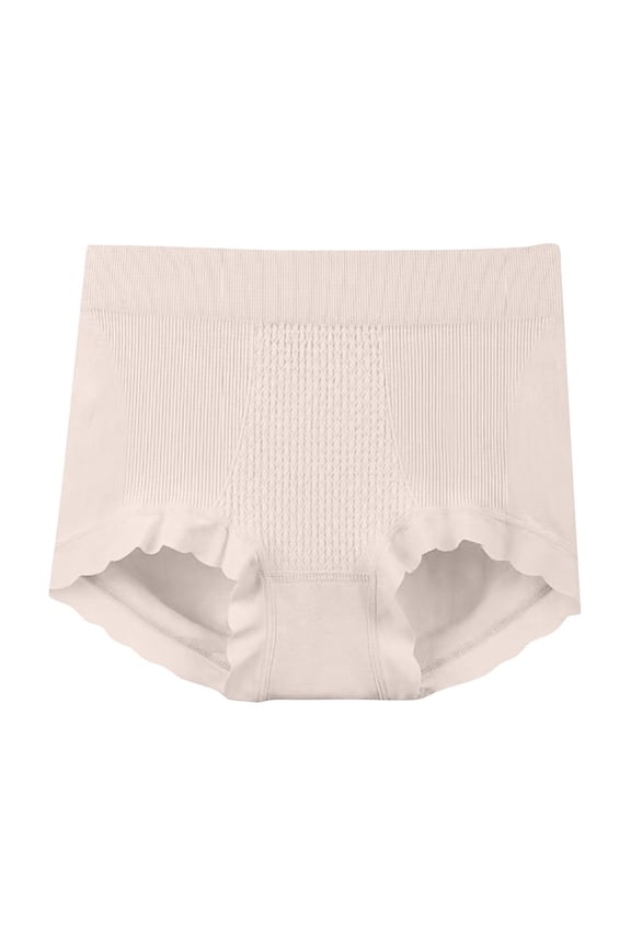 Women Underwear Brief Seamless Lace High Waisted Tummy Control Breathable Full Front Back Coverage Underwear Beige Free Size