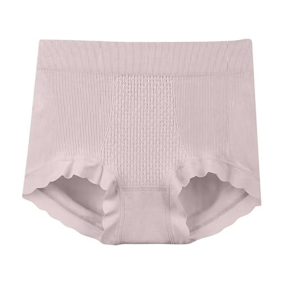 Riecok Women Underwear Brief Seamless Lace High Waisted Tummy Control Breathable Full Front Back Coverage Underwear Pink Free Size