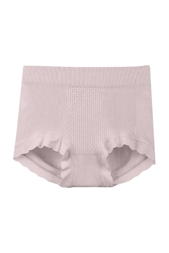 Women Underwear Brief Seamless Lace High Waisted Tummy Control Breathable Full Front Back Coverage Underwear Pink Free Size
