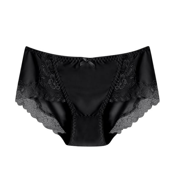 Riecok Women Underwear Panties Seamless Stretch Ice Silk Breathable Comfortable Panties Black M