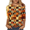 thumbnail image 1 of Riecok Womens 3/4 Sleeve Tee Shirts Crewneck Pumpkin Printed Tunic Tops Holiday Party Clothes Multicolor 3XL, 1 of 4