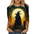 thumbnail image 1 of Riecok Womens 3/4 Sleeve Tee Shirts Crewneck Witch Printed Tunic Tops Loose Casual Blouses Yellow 4XL, 1 of 5