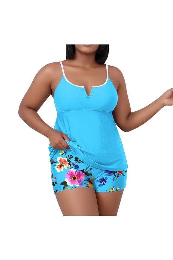 Womens Bathing Suits Tankini Plus Size Spaghetti Strap Swimsuits Modest Beach Two Piece Swimwear