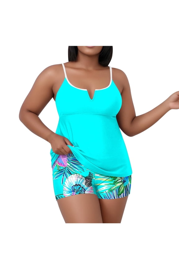 Womens Bathing Suits Two Piece Plus Size Spaghetti Strap Swimsuits Modest Beach Vacation Swimwear