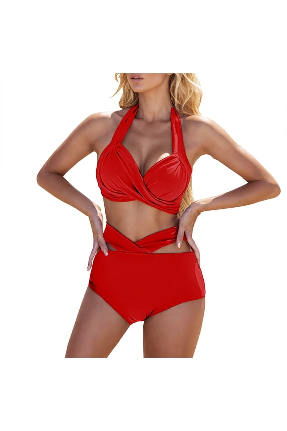 Womens Bikini Bathing Suits High Waisted Swimwear Solid Sporty Two Piece Summer Trendy Beach Swimsuits