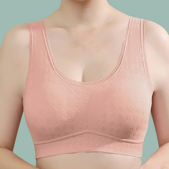 Riecok Womens Bra Wirefree Push Up Ladies Traceless Comfortable No Steel Ring Breathable Gathering Bra Woman Underwear Daily Bralette Breathable Wide Strap Basic Bra 4XL Orange