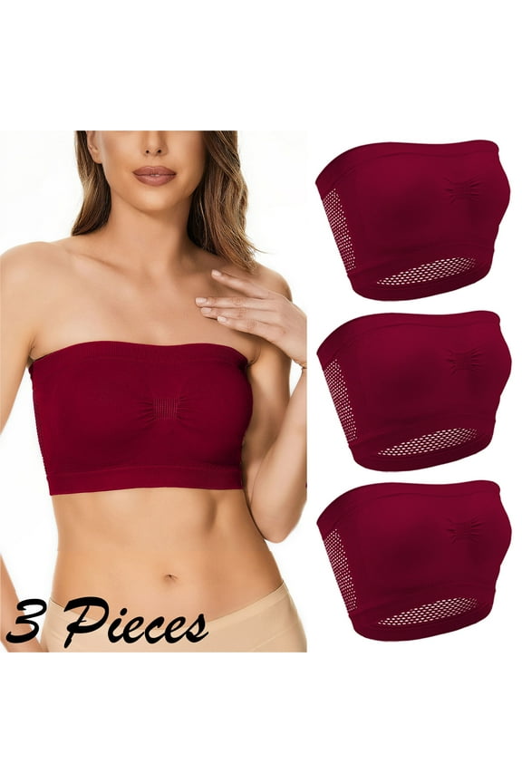 Womens Bra Wirefree Push Up Daily Bra Breathable Strapless Bra Full Coverage Soft Bras Lingerie S Red 3PC
