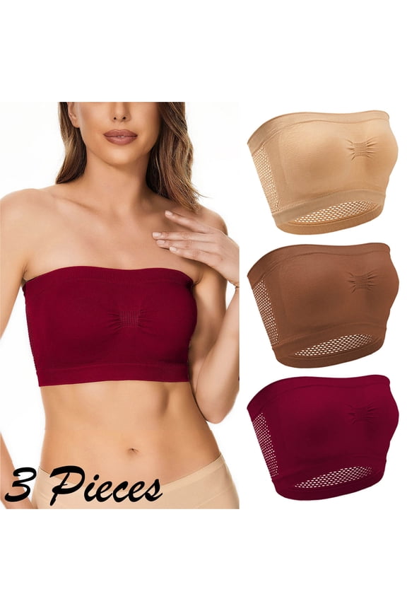 Womens Bra Wirefree Push Up Daily Bra Breathable Strapless Bra Full Coverage Soft Bras Lingerie S Red 3PC
