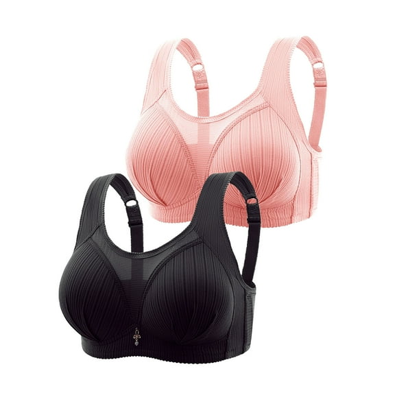 Riecok Womens Bra Wirefree Row Buckle Daily Bralette Breathable Wide Strap Basic Bra Everyday Bra Solid Daily Bra Spaghetti Straps Basic Bralette Beauty Causal Bras Plus Size 2XL Black 2PC