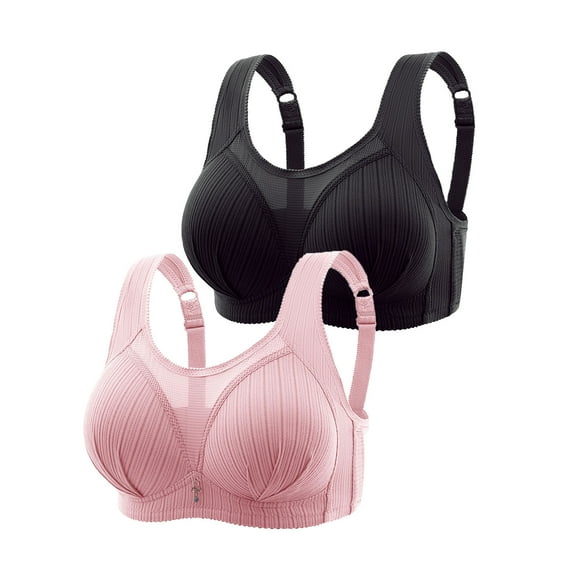 Riecok Womens Bra Wirefree Row Buckle Daily Bralette Breathable Wide Strap Basic Bra Everyday Bra Solid Daily Bra Spaghetti Straps Basic Bralette Beauty Causal Bras Plus Size M Purple 2PC