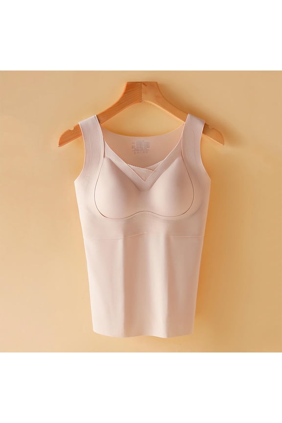 Womens Bras Body Shaper Slimming Girdle for Women Stomach Shapewear Round-Neck Built-In Breast Pads Button Warmth Winter Fall Fashion Comfortable Soft Beige 2XL