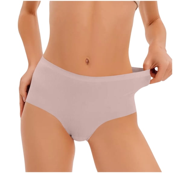 Riecok Womens Brief Panties Plus Size High Waist Stretch Solid Breathable Soft Comfortable Briefs Pink M