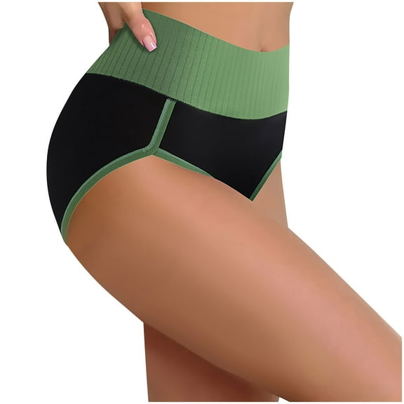 Riecok Womens Brief Panties Plus Size High Waist Tummy Control Butt Lifting Seamless Comfortable Underwear Panties Green M