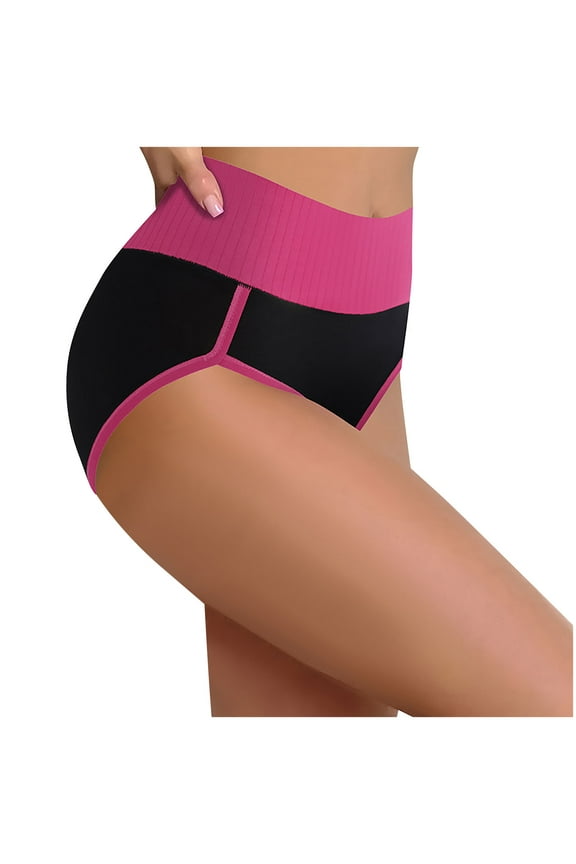 Womens Brief Panties Plus Size High Waist Tummy Control Butt Lifting Seamless Comfortable Underwear Panties Hot Pink XL