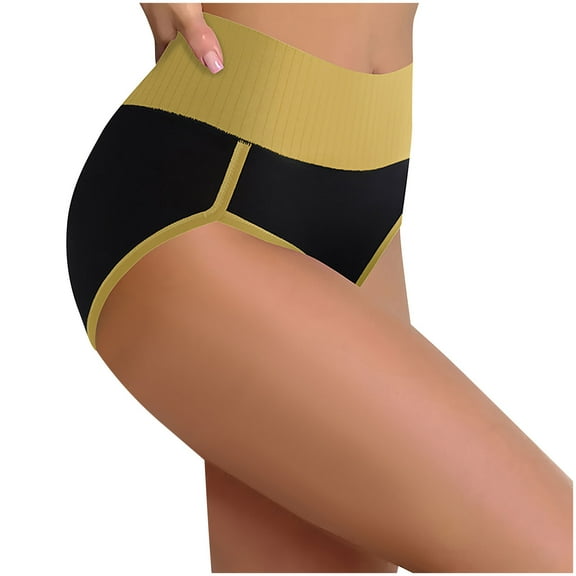 Riecok Womens Brief Panties Plus Size High Waist Tummy Control Butt Lifting Seamless Comfortable Underwear Panties Yellow XXL