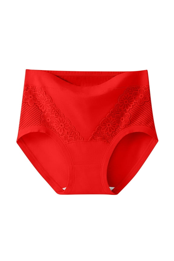 Womens Brief Underwear High Waist Stretch Plus Size Breathable Full Front Back Coverage Underwear Red L