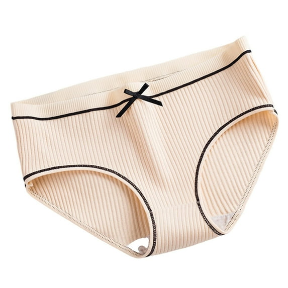 Riecok Womens Briefs High Waist Stretch Plus Size Breathable Comfortable Underwear Panties Beige L