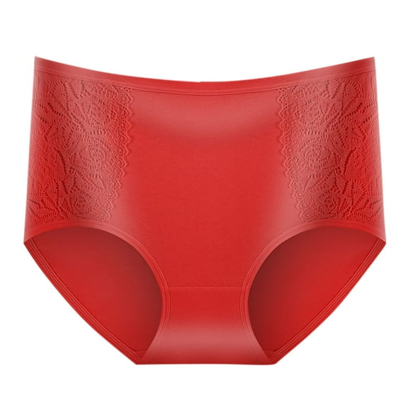 Riecok Womens Briefs High Waist Tummy Control Butt Lifting Breathable Comfortable Underwear Panties Red L