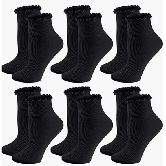 Riecok Womens Comfort Cotton Socks Short Socks Comfort Breathable Solid Color Solid Assorted Double Needle Socks 6-Pack