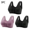 thumbnail image 1 of Riecok Womens Front-closure Bra Wirefree Push Up Solid V Neck Daily Bralette Breathable Spaghetti Straps Basic Bra Beauty Causal Bras Plus Size 5XL Purple 3PC, 1 of 5
