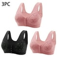 thumbnail image 1 of Riecok Womens Front-closure Bra Wirefree Push Up Solid V Neck Daily Bralette Breathable Spaghetti Straps Basic Bra Beauty Causal Bras Plus Size L Black 3PC, 1 of 6