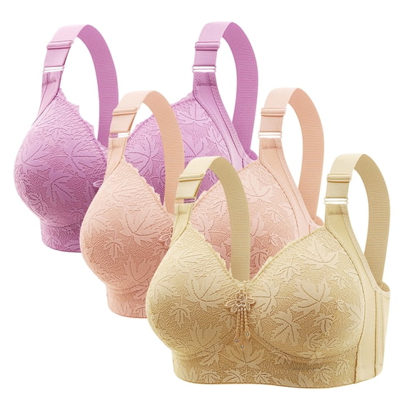 Riecok Womens Lace Bras 3 Pack Wireless Bras Plus Size Seamless Bras Convertible Straps Everyday Bras