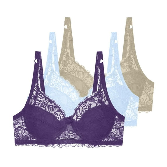 Riecok Womens Lace Bras Push Up 3 Pack Underwire Bras Plus Size Everyday Bras Breathable Comfortable Bras