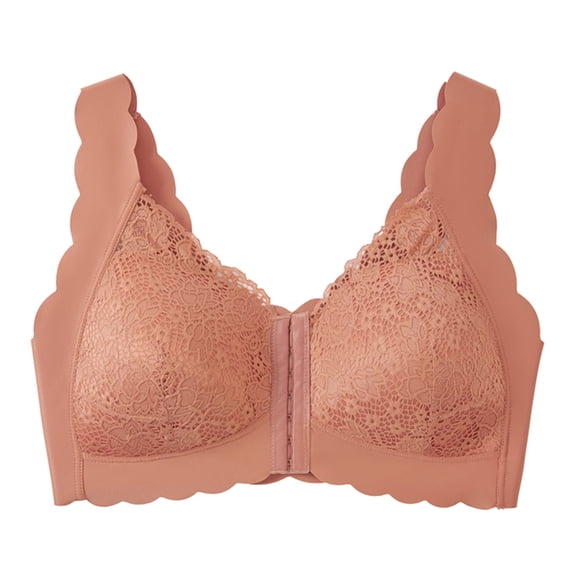 Riecok Womens Lace Front Closure Bras Plus Size Wireless Push Up Bralette Full Coverage Soft Everyday Bra Pink L
