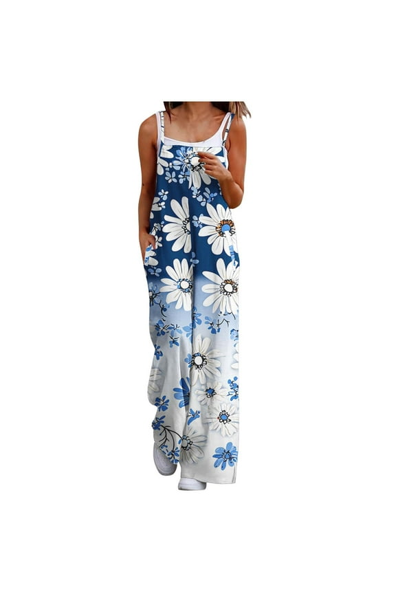 Womens Loose Jumpsuits with Pockets Sleeveless Adjustable Straps One Piece Casual Trendy Rompers