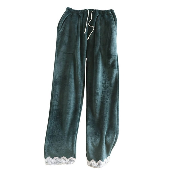 Riecok Womens Lounge Pants Plus Size Elastic Waist Soft Cozy Lounge Pants Solid Color Thermal Warm Lounge Pants Green M