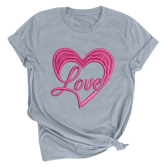 Riecok Womens Love Heart T-Shirts valentines day shirts Crew Neck Heart T Shirt for Women Short Sleeve Summer Casual Comfy Novelty Graphic Tops Gray 3XL