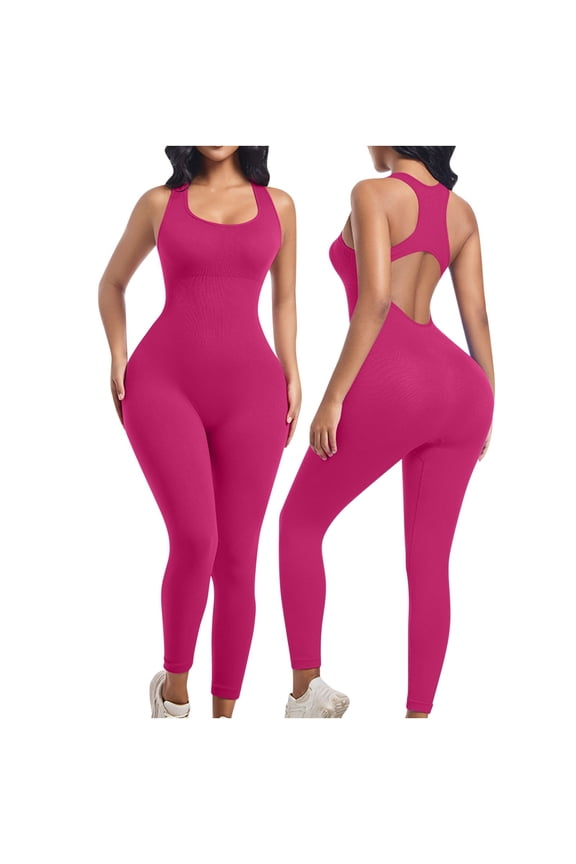 Womens One-Piece Bodysuit with Padded Seamless Stretchy Sleeveless Jumpsuits Solid Workout Shapewear