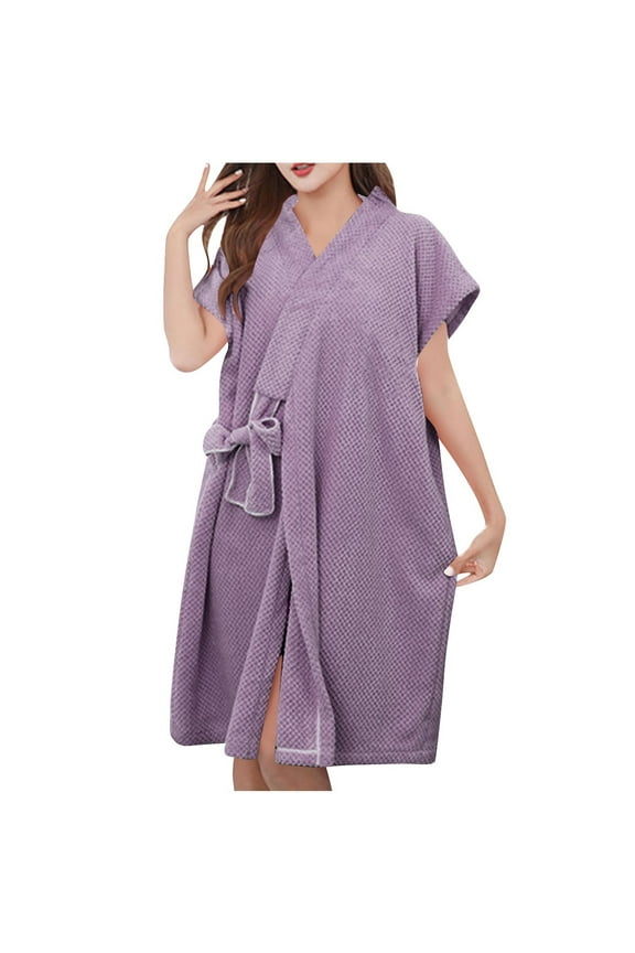 Womens Pajamas Robe Cozy Soft Sleeveless Warm Bathrobe with Tie Closure Winter Housecoat Purple Free Size