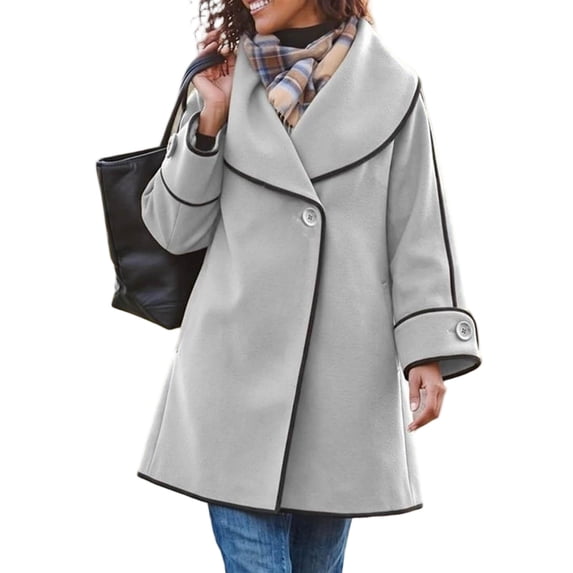Riecok Womens Pea Coats Long Sleeve Button down Jackets Lapel Collar Overcoat Warm Casual Winter Outerwear 2XL