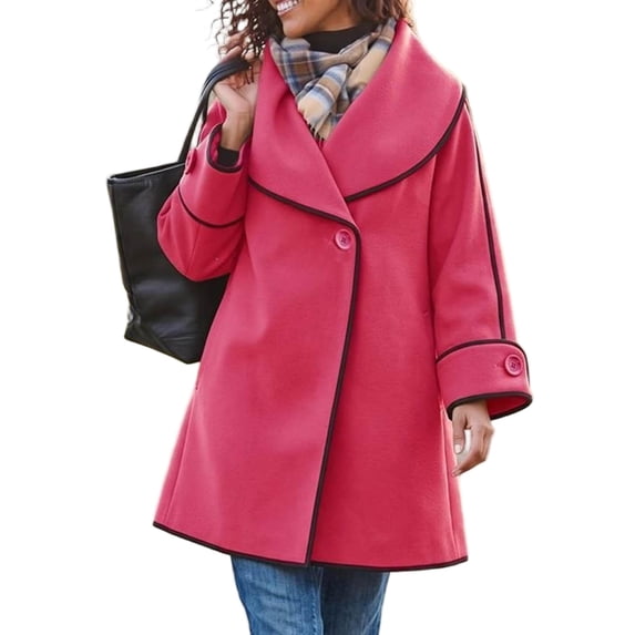 Riecok Womens Pea Coats Long Sleeve Button down Jackets Lapel Collar Overcoat Warm Casual Winter Outerwear L