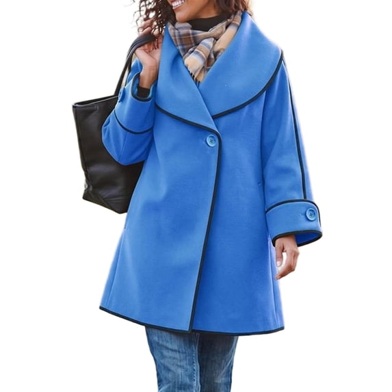 Riecok Womens Pea Coats Long Sleeve Button down Jackets Lapel Collar Overcoat Warm Casual Winter Outerwear M