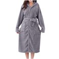 thumbnail image 1 of Riecok Womens Plush Robes Plus Size Cozy Soft Long Sleeve Warm Bathrobe with Tie Closure Comfortable Nightdress Gray Free Size, 1 of 4