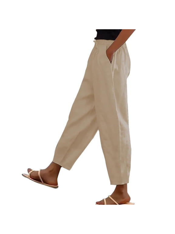 Womens Pull on Pants with Drawstring Elastic Waist Pant Solid Pull on Slacks Casual Trouser with Pockets