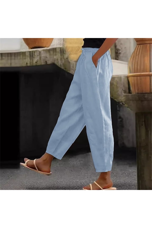 Womens Pull on Pants with Drawstring Elastic Waist Pant Solid Pull on Slacks Casual Trouser with Pockets