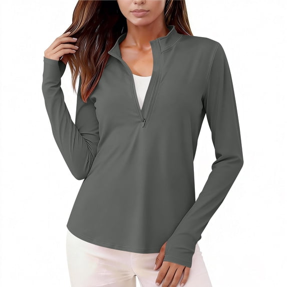 Riecok Womens Running Jacket Long Sleeve Zip up Sun Protection Quick Dry Shirts Lightweight Tops Fishing Hiking Clothes Dark Gray L
