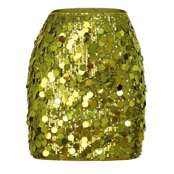 Riecok Womens Sequin Skirt A-Line Bodycon Skirts Solid Shinny Lightweight Cocktail Party Mini Skirt Army Green L