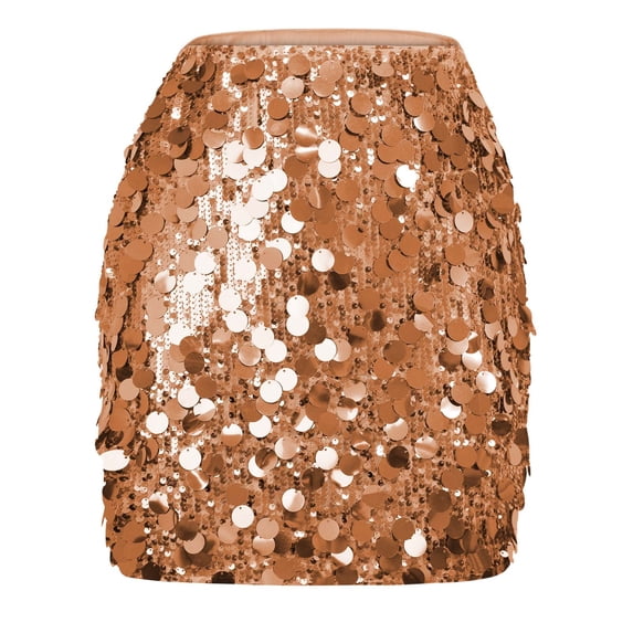Riecok Womens Sequin Skirt A-Line Bodycon Skirts Solid Shinny Lightweight Cocktail Party Mini Skirt Khaki S