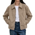 thumbnail image 1 of Riecok Womens Suede Jacket Long Sleeve Zip up Coats Lapel Collar Solid Jackets Casual Fall Outerwear with Pocket S, 1 of 8