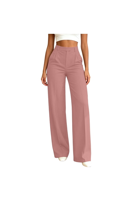 Womens Suit Pants Button Waist Straight Leg Work Pants Drape Trousers Office Business Clothes with Pockets