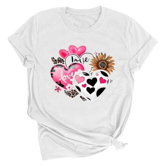 Riecok Womens Summer Tops Plus Size valentines day shirts Crewneck Love Graphic Tee Short Sleeve Fashion Comfy Casual Short Sleeve Tops White XL