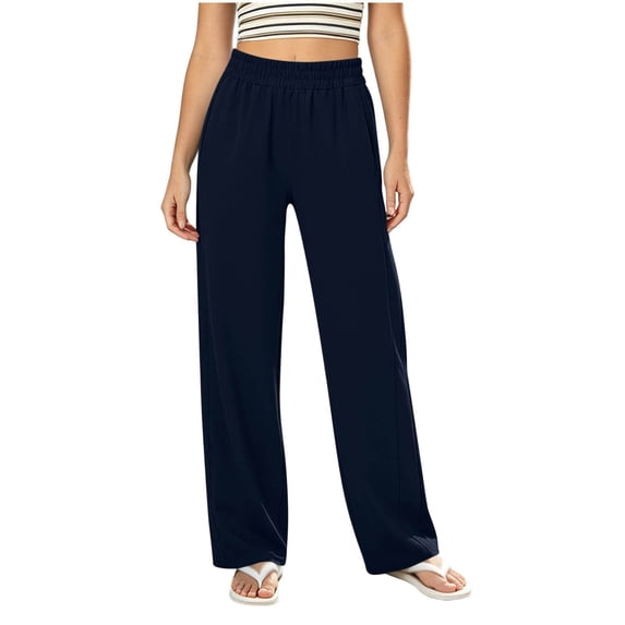 Riecok Womens Sweatpants Straight Leg Elastic Waist Pants Pull on Sweat Pant Solid Dressy Fall Trouser with Pockets Navy XL