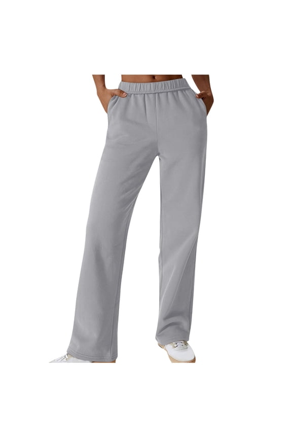 Womens Sweatpants Straight Leg with Pockets Elastic Waist Pants Pull on Sweat Pant Solid Workout Fall Trouser Gray 2XL