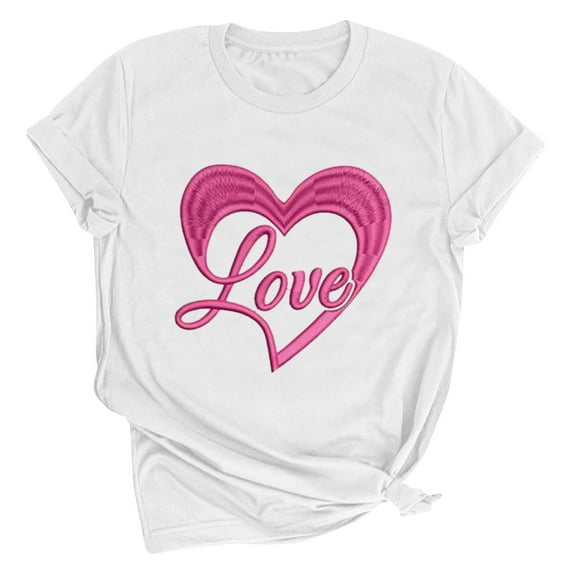 Riecok Womens Summer Tops valentines day shirts Crew Neck Heart T Shirt for Women Short Sleeve Fashion Casual Comfy Novelty Graphic Tops White 3XL