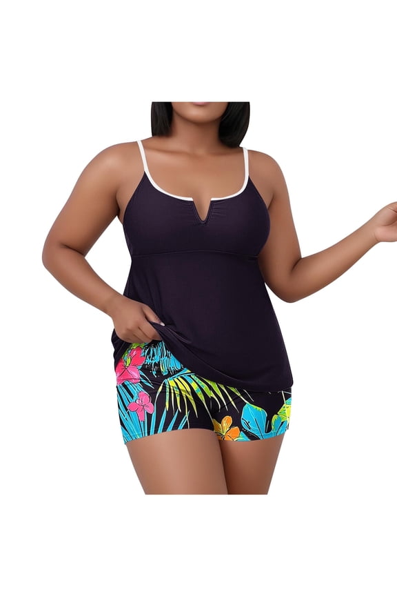 Womens Tankini Bathing Suits Plus Size Spaghetti Strap Swimsuits Modest Beach Two Piece Swimwear